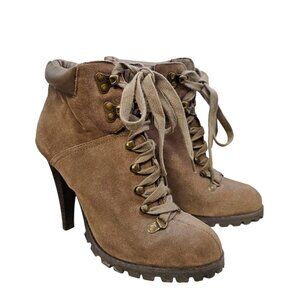 Jessica Simpson Tan Real Suede Lace Up High Heel Bootie Size 6.5
